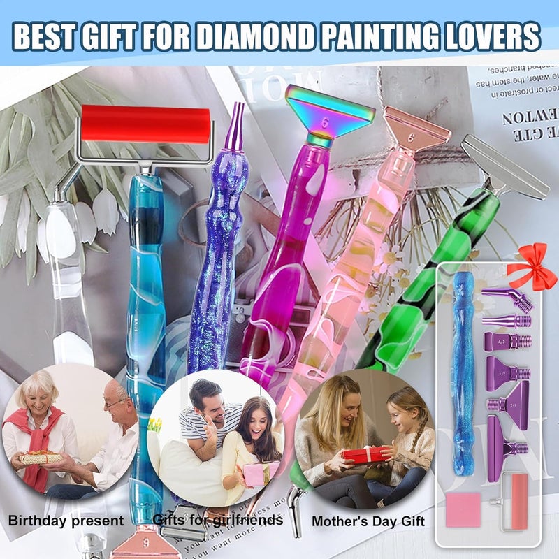Heyseri Diamond Art Pens, 14PCS Ergonomic Diamond Painting Pen Accessories Tools Set with Screw Steel Metal Pen Tips and 6 Painting Glue Clay, 5D Diamond Painting Tools for Paintings Hobby - Image 4